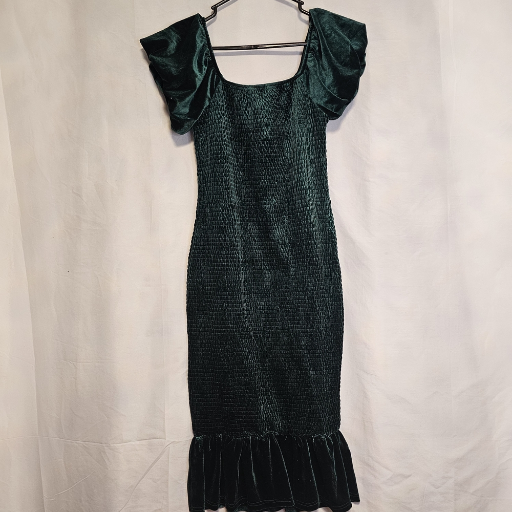 Simplee Apparel Dark Green Velvet Midi Dress Large